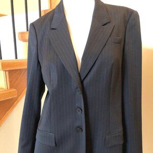 Hugo Boss Classic Notch Collar Lined Pin-Striped Wool Blazer Black Sz 10